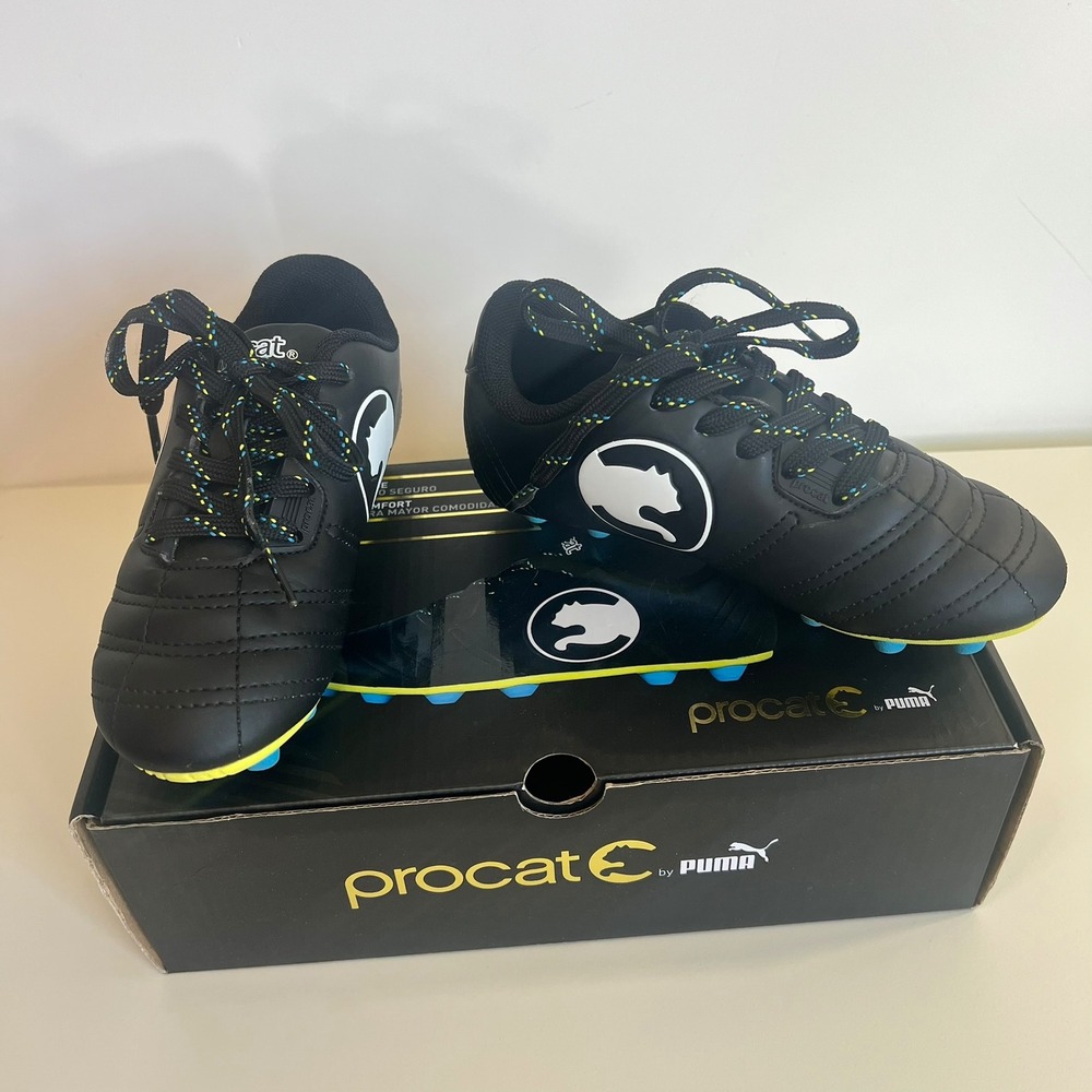 Puma Procat Speed Force Cleats Soccer‎ Shoes Black Yellow Blue Kids Size 11